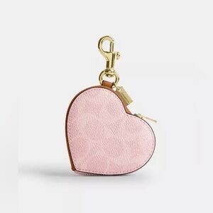 Coach Powder Pink Heart Bag Charm In Signature Canvas